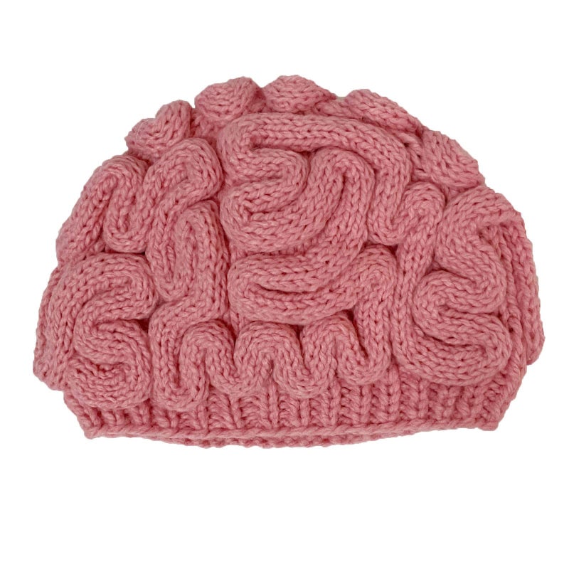 BIBITIME Unisex Handmade Knitted Brain Beanie Cap Halloween Hat Christmas Hats (Made to fit Average Adult, Pink) - Image 1